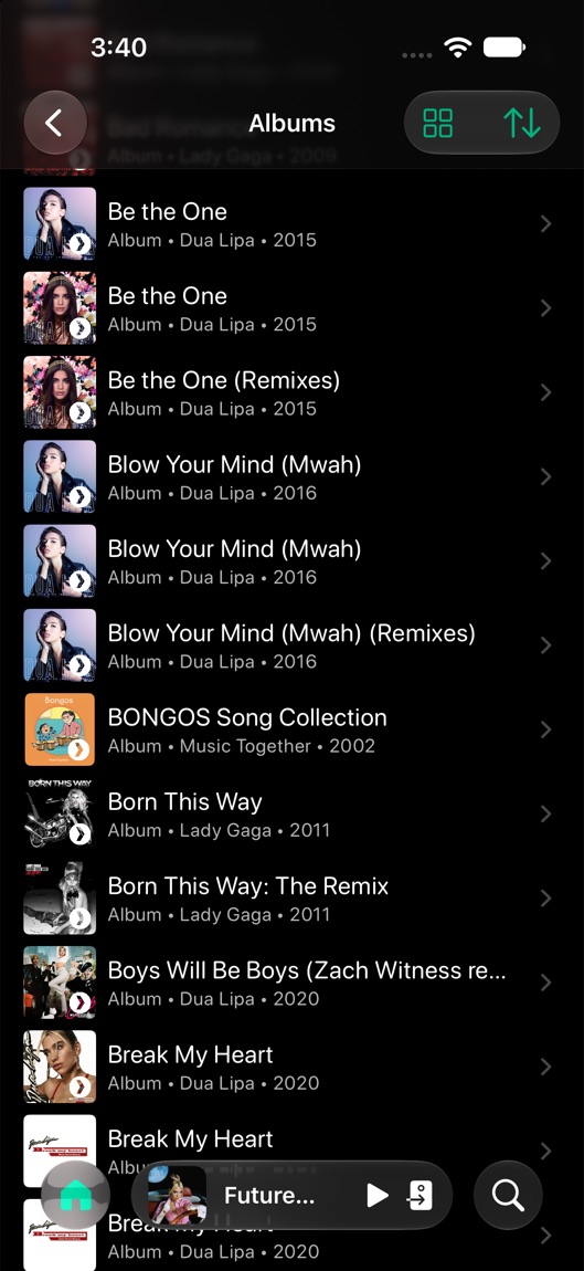 Albums from a Plex library in Cue